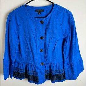 Ann Taylor Boho Embroidered Linen Blend Cobalt Blue Peplum Top S